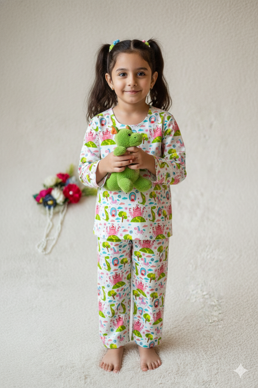 Castle printed Pink color Night Suit