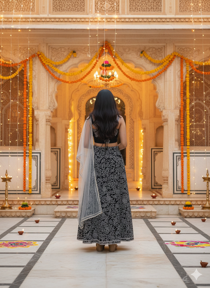 Discharge Print Black Coloured Lehenga Choli