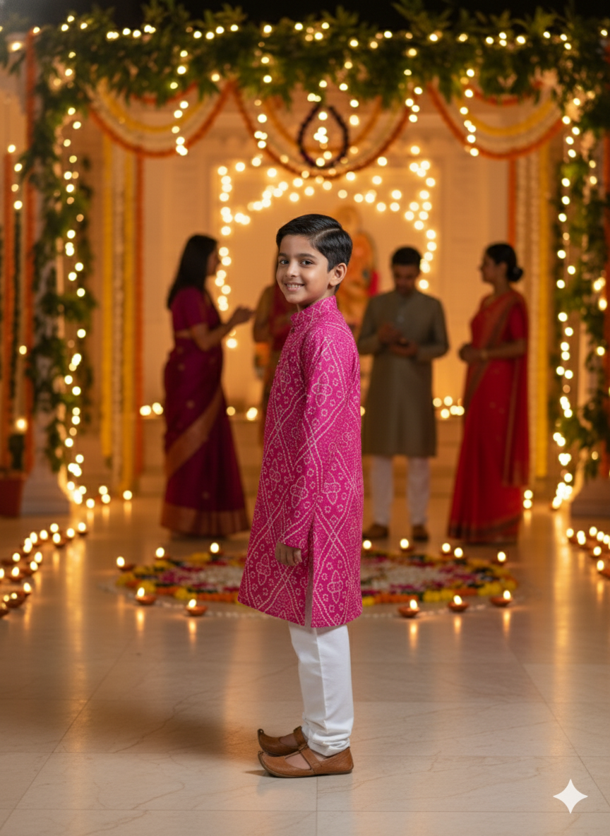 Pink Bandhej Tie and dye Kurta -Pyjama