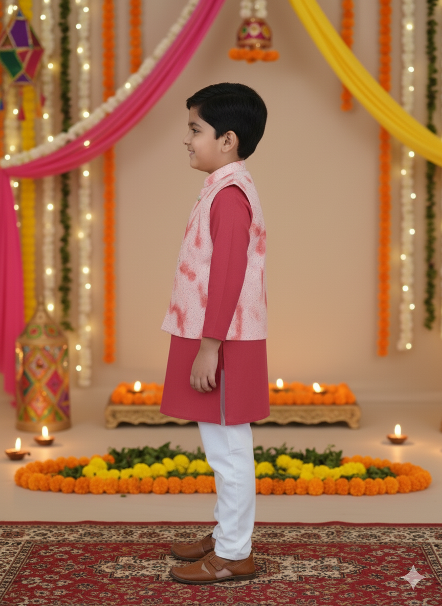 Schiffli Peach-Rust Jacket with Kurta -Pyjama