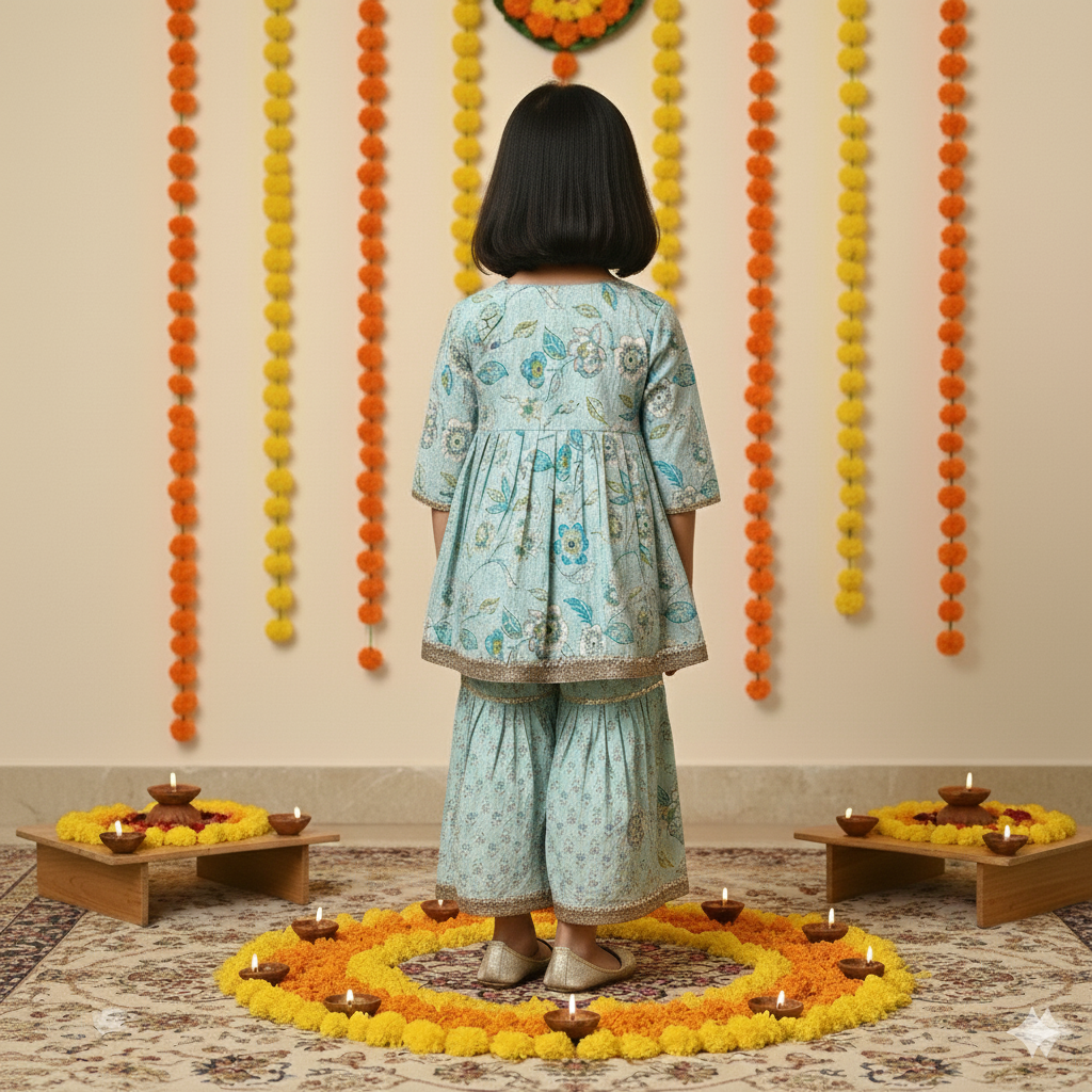 Tea Green Colour floral Print Ankarkali Suit with Sharara