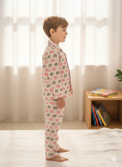 Elephant Print Pink & Grey Color Night suit