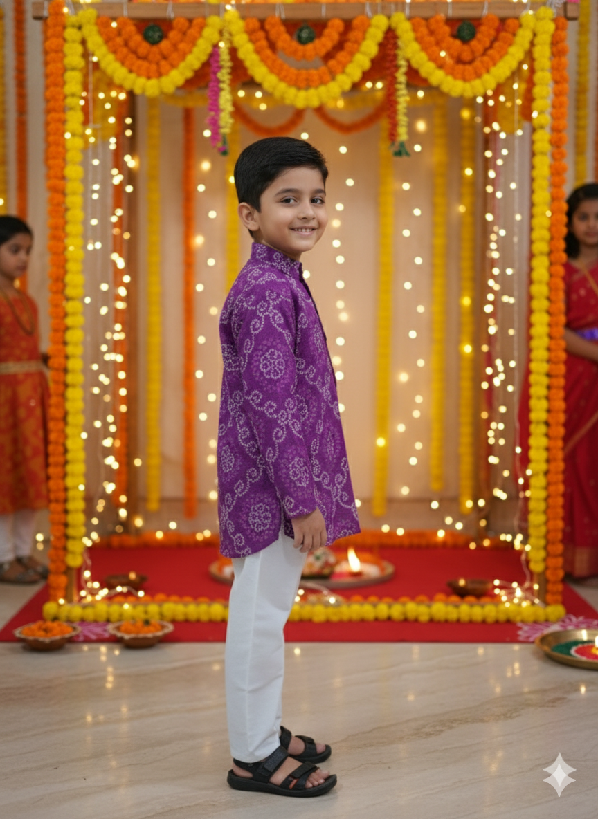 Purple Bandhej Tie and dye Kurta -Pyjama