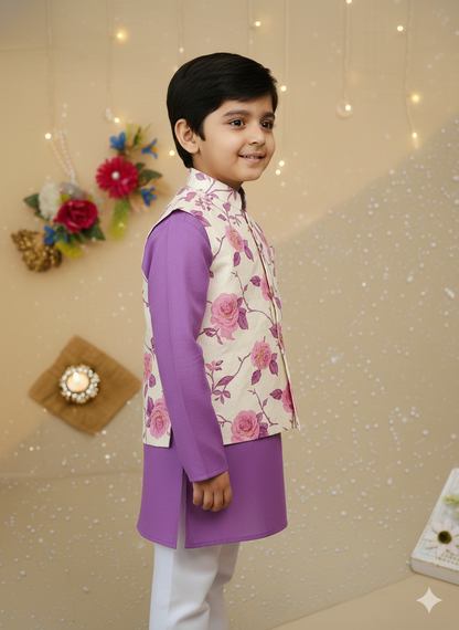 Lavender rose print kurta Pyjama with jacket