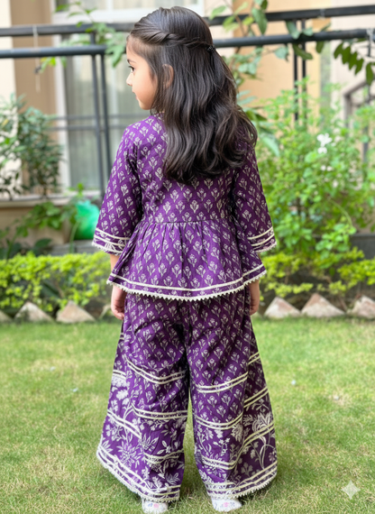Purple Floral Printed Anarkali Kurta with Palazzo