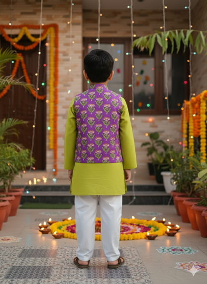 Ethnic Floral Print Jacket with Kurta -Pyjama