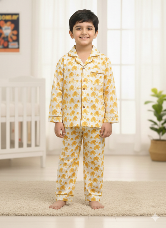 Elephant Print Mustard Color Night suit