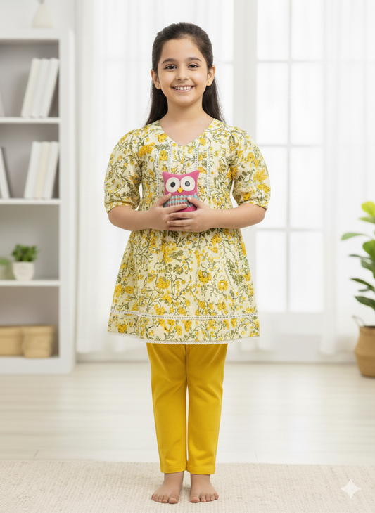 Yellow Flower Printed Girls Top