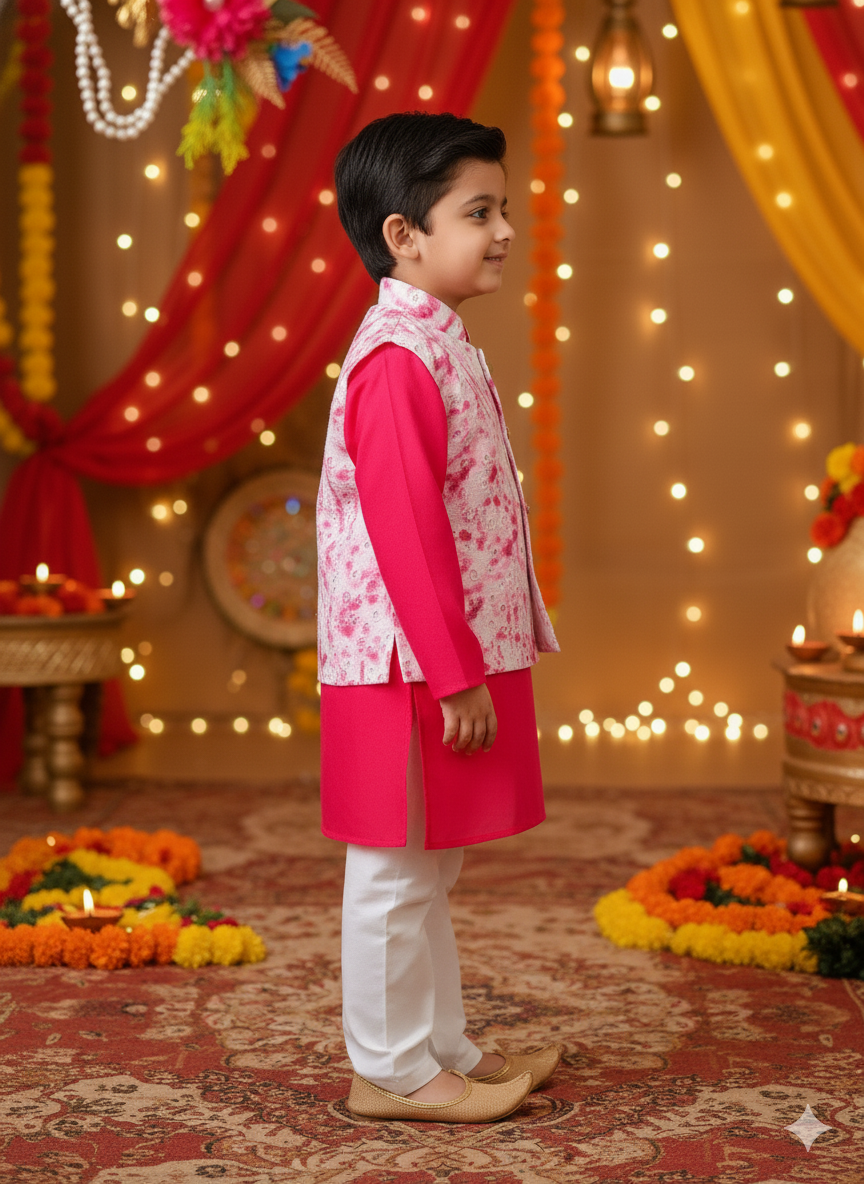 Schiffli Magenta Pink Jacket with Kurta -Pyjama