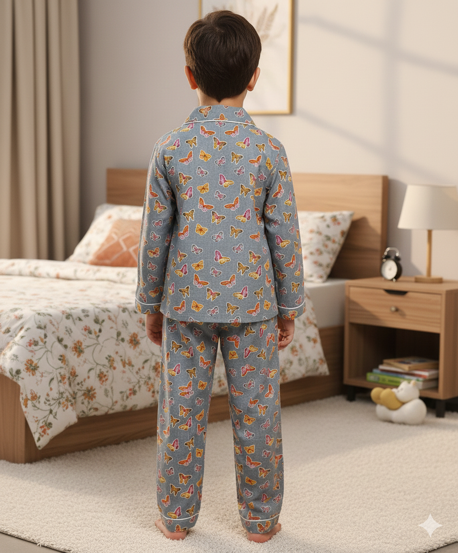 Butterfly Print Grey Colour Night Suit