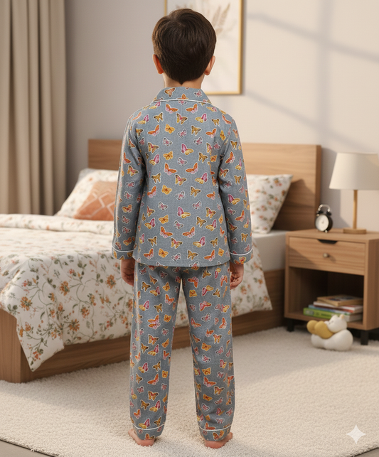 Butterfly Print Grey Colour Night Suit