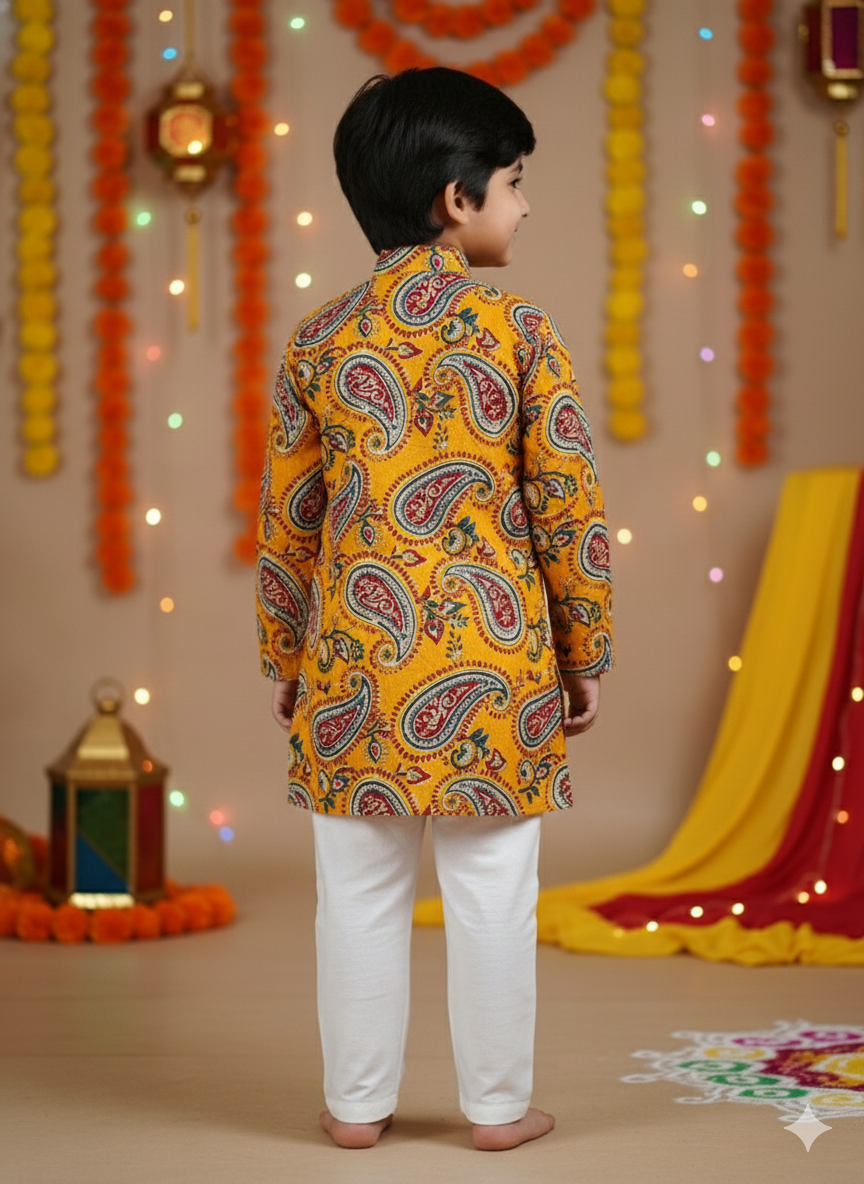 Mustard Paisley printed Kurta -Pyjama