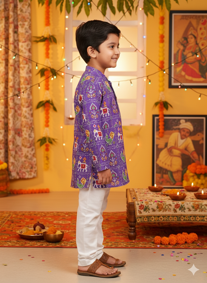 Lavender Patola printed Kurta -Pyjama