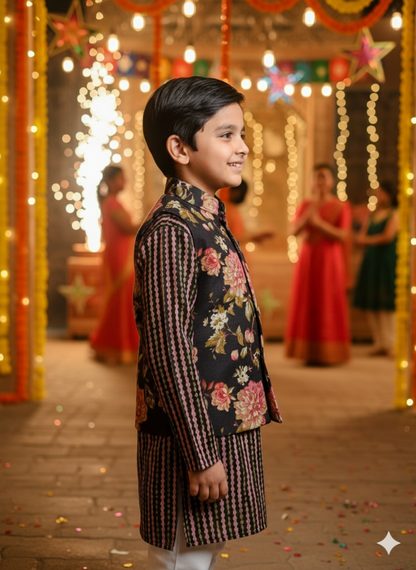 Black Fulwari Jacket with Kurta -Pyjama ( Tie and Dye)