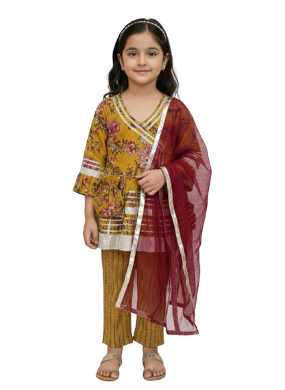 Ethanic Floral Printed Girls Flare Suit Set