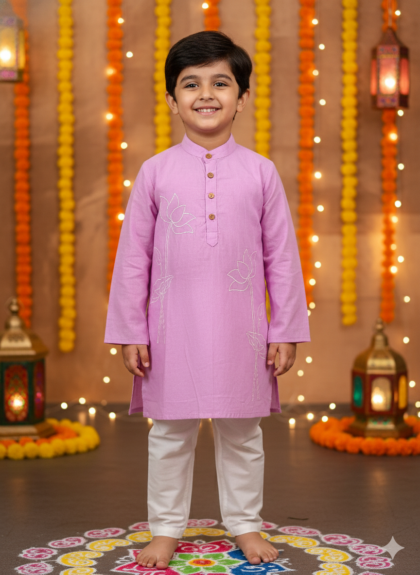 Lavender Lotus embroided Kurta -Pyjama