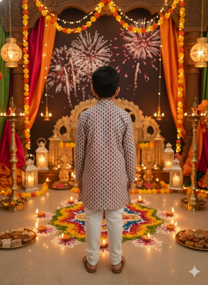 Pink Block Printed Boy's Kurta