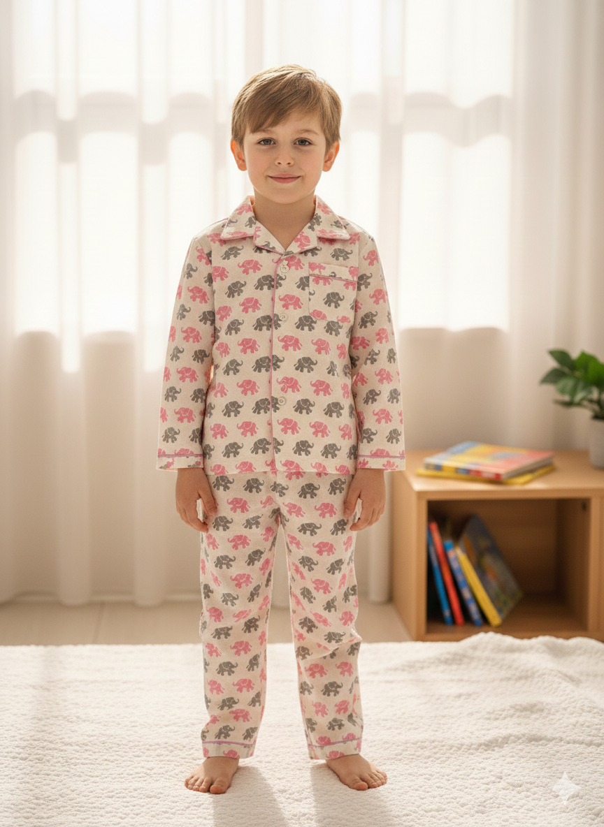 Elephant Print Pink & Grey Color Night suit