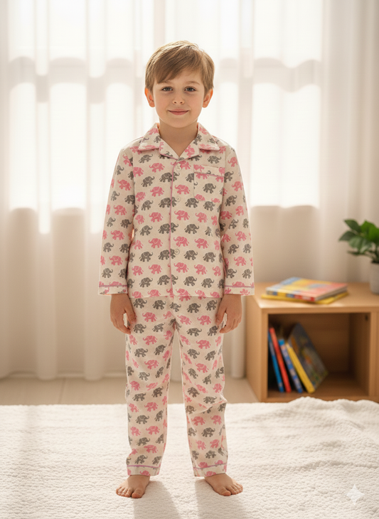 Elephant Print Pink & Grey Color Night suit