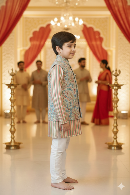 Pink Pastel Paisley Jacket with Kurta Pyjama