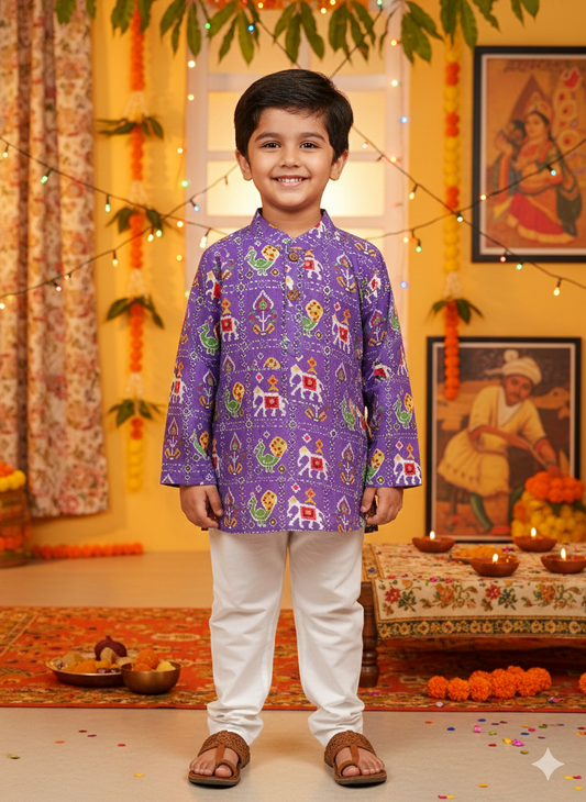 Lavender Patola printed Kurta -Pyjama