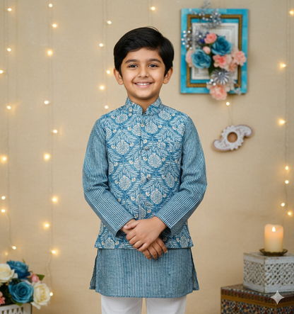 Pastel Genda phool Jacket with Kurta -Pyjama