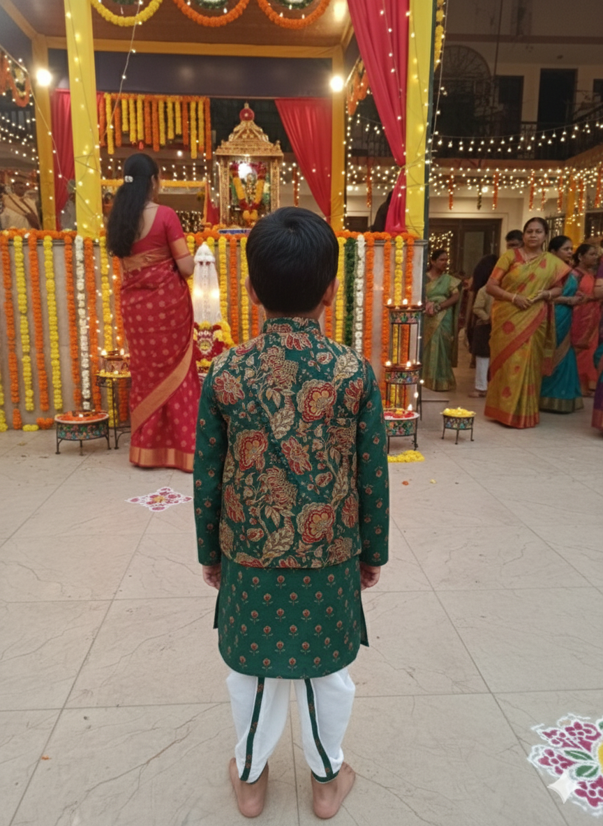 block printed Jacket with Kurta -Dhoti