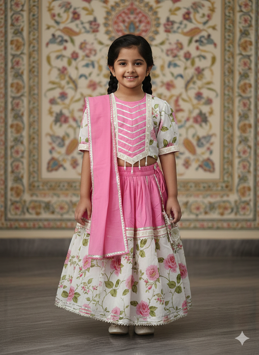 Rose Print Pink Colour Lehenga Choli