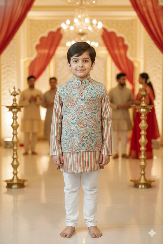 Pink Pastel Paisley Jacket with Kurta Pyjama