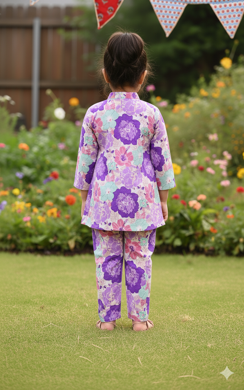 Pink Flower Printed Girls Co-Ord Set