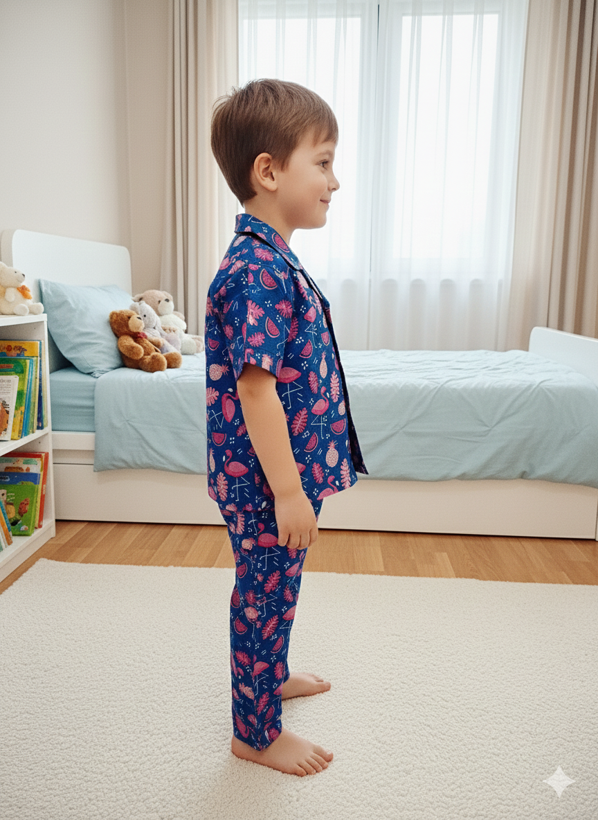 Flamingo printed Blue Color Night suit