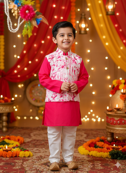 Schiffli Magenta Pink Jacket with Kurta -Pyjama