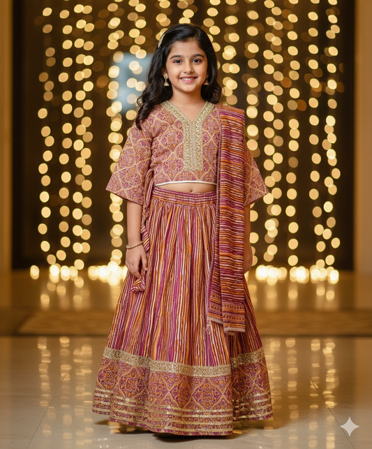 Ajrakh Print Onion Pink Colour lehenga Choli