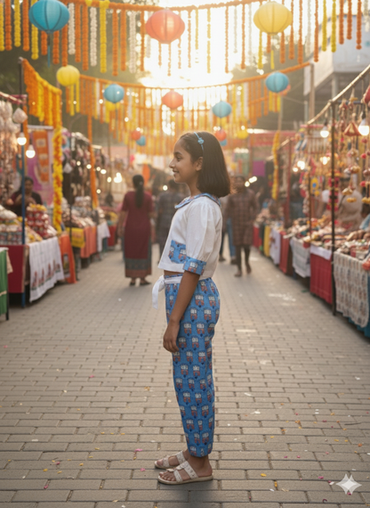 Blue Coloured Auto Printed Girls Co-Ords