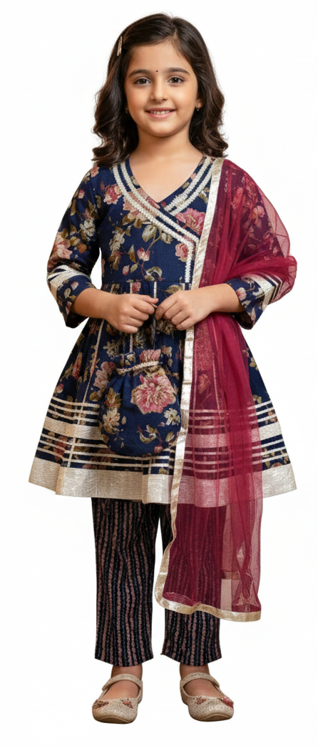 Ethanic Floral Printed Girls Flare Suit Set
