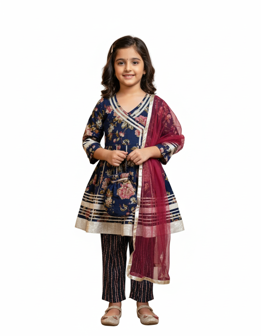 Ethanic Floral Printed Girls Flare Suit Set