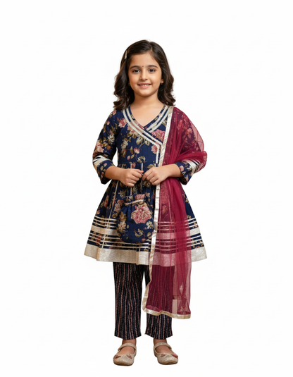 Ethanic Floral Printed Girls Flare Suit Set