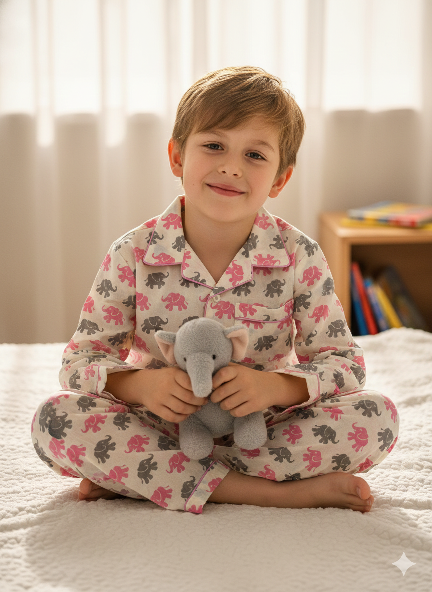 Elephant Print Pink & Grey Color Night suit