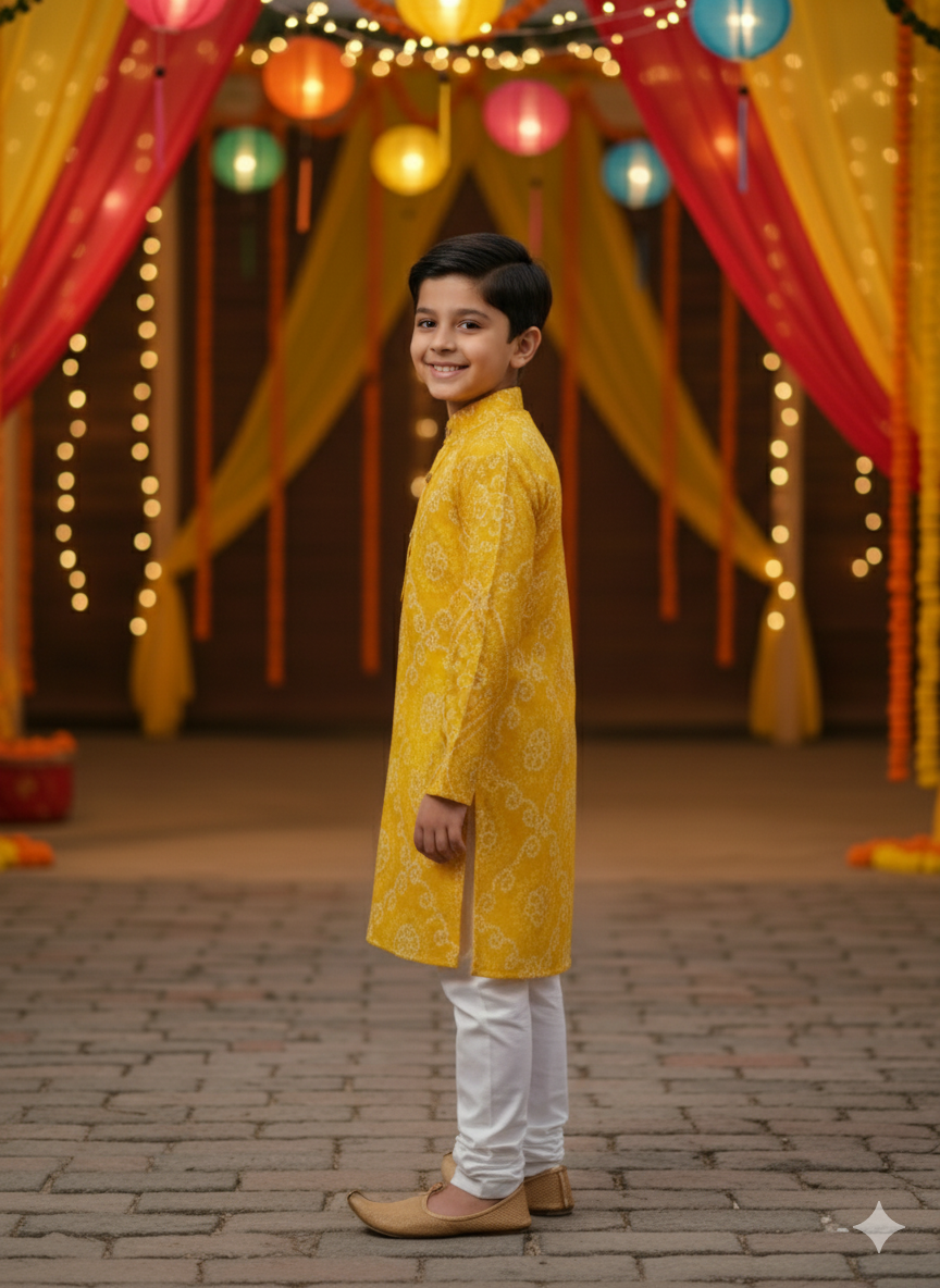 Yellow Bandhej Tie and dye Kurta -Pyjama