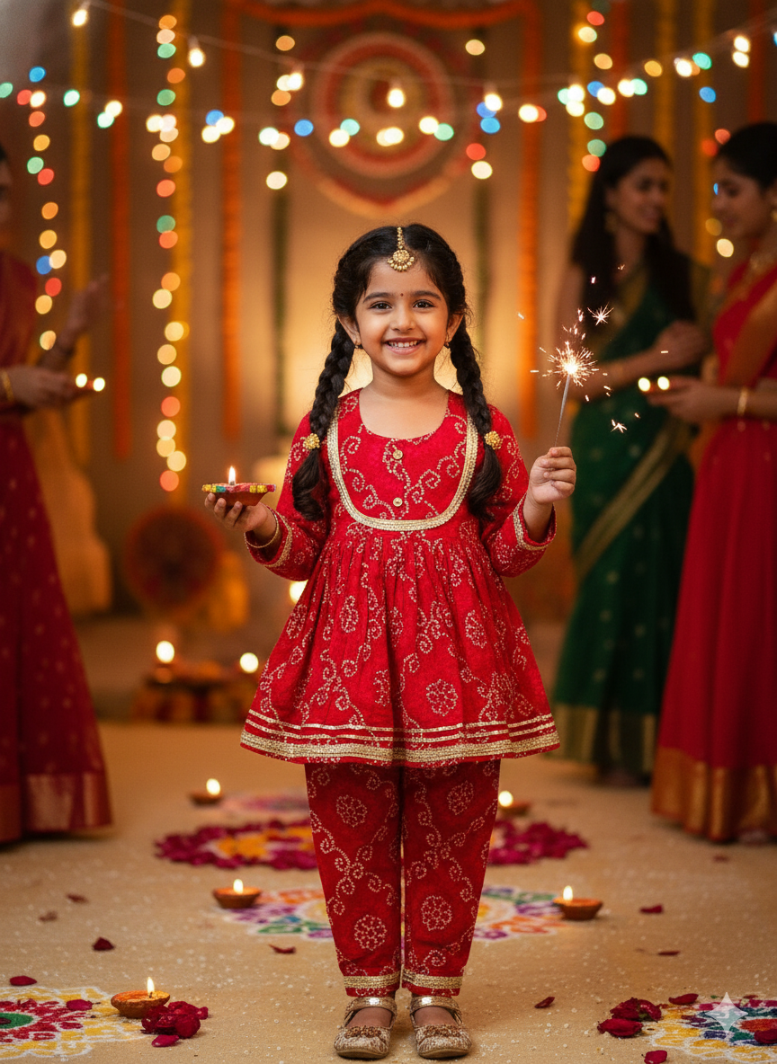 Jaipuri print Red Colour Anarkali suit with Afghani Salwar