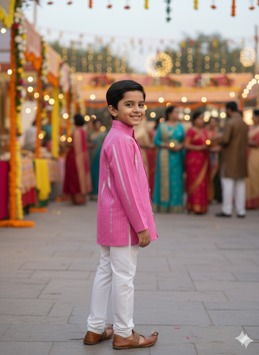 Pink Lurex Kurta -Pyjama set