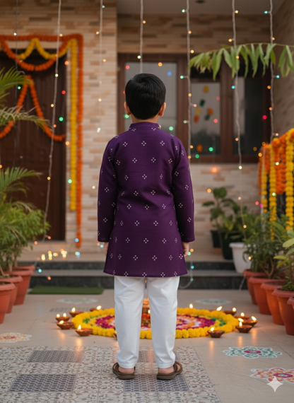 Purple Bandhej Kurta -Pyjama set