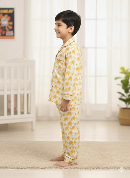 Elephant Print Mustard Color Night suit