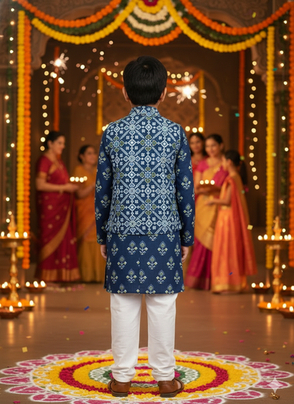 Red Patola Print Jacket with Kurta -Pyjama