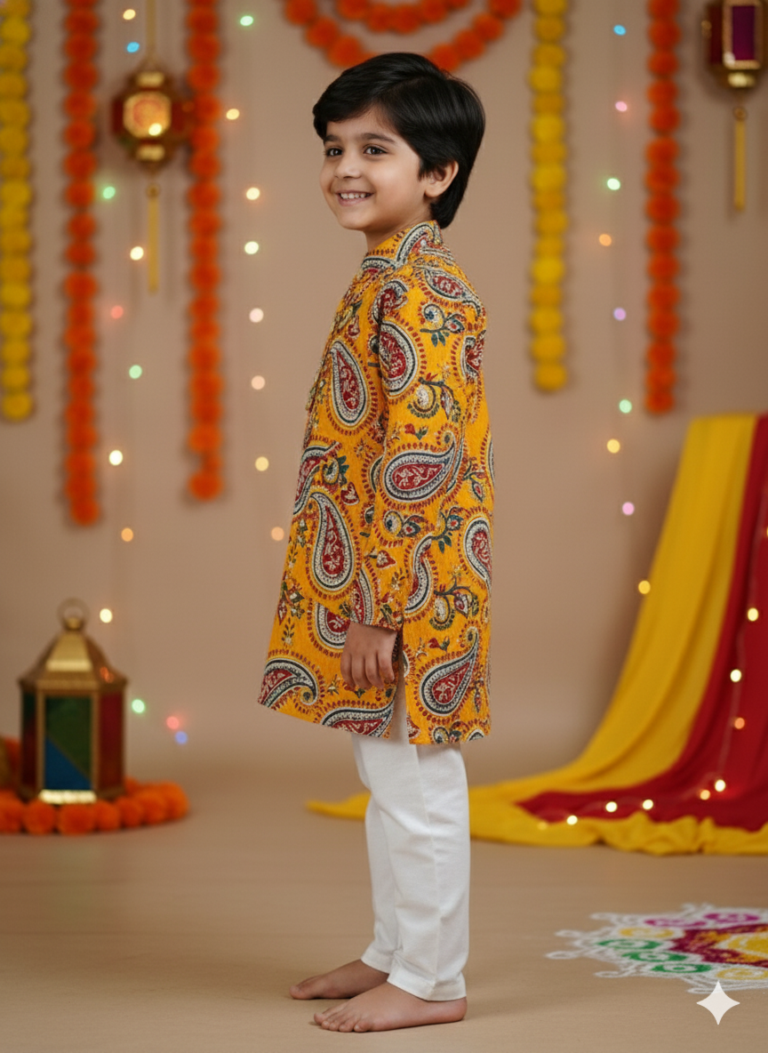 Mustard Paisley printed Kurta -Pyjama