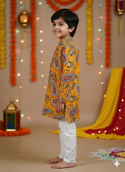 Mustard Paisley printed Kurta -Pyjama