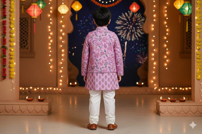 Lavender Fool -Patti print Jacket with Kurta -Pyjama