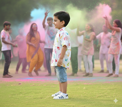 Multicolor Handprint Boy's Shirt For Holi