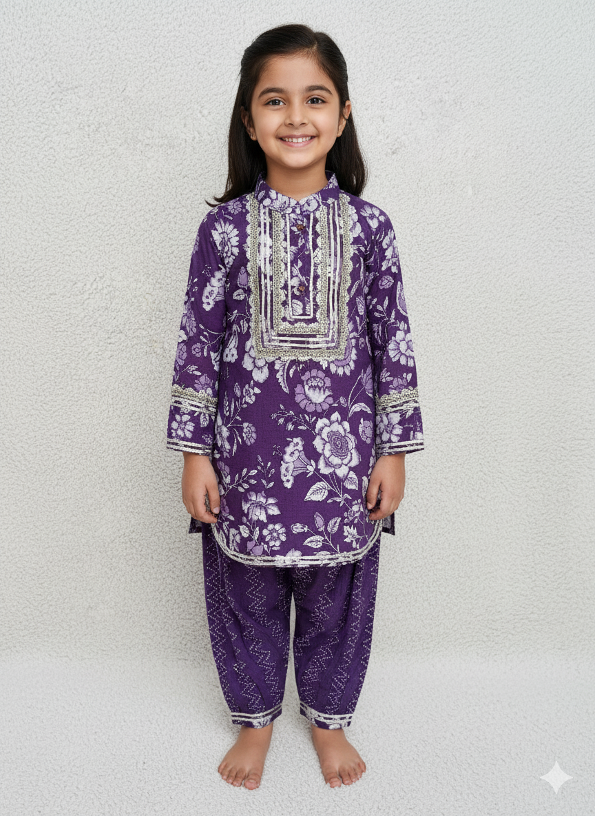 Purple Coloured Afghani Style Suit Set