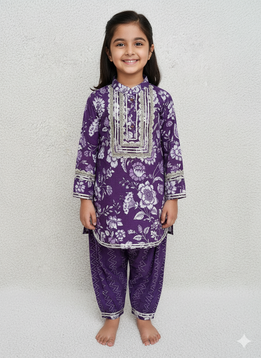 Purple Coloured Afghani Style Suit Set